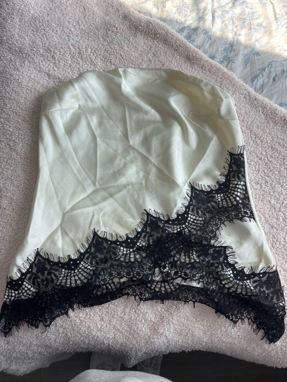 Zara Cream Satin Slip with Black Lace Overlay